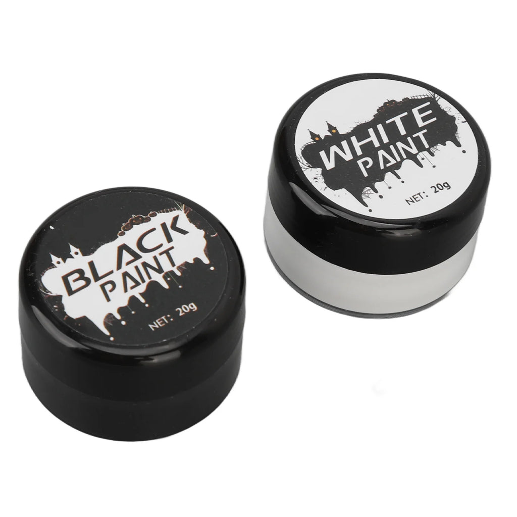2PCS Halloween Face Painting Kit Highly Pigmented Face Body brus Paint Black and White for DIY Cosplay Theme Parties Body Makeup