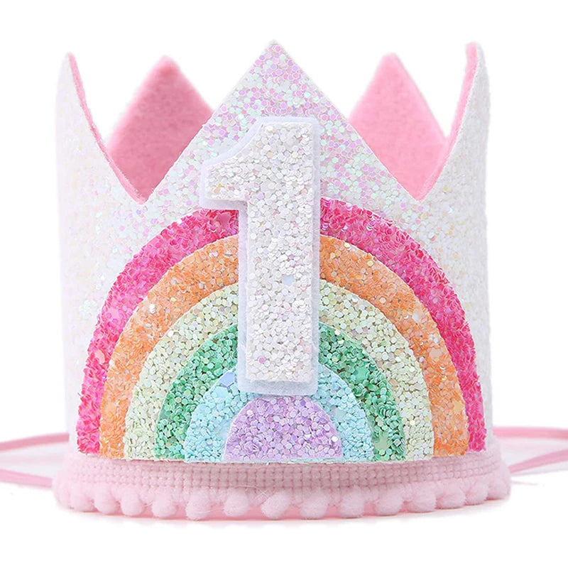 Kids Birthday Party Rainbow Crown Headband 1st 2nd 3rd Birthday Party Photo Props Baby Shower Party Number Hat Unicorn Party