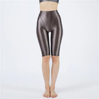 Oil Glossy High-Stretch Knee-Length Shorts Satin Shine Performance Biker Shorts