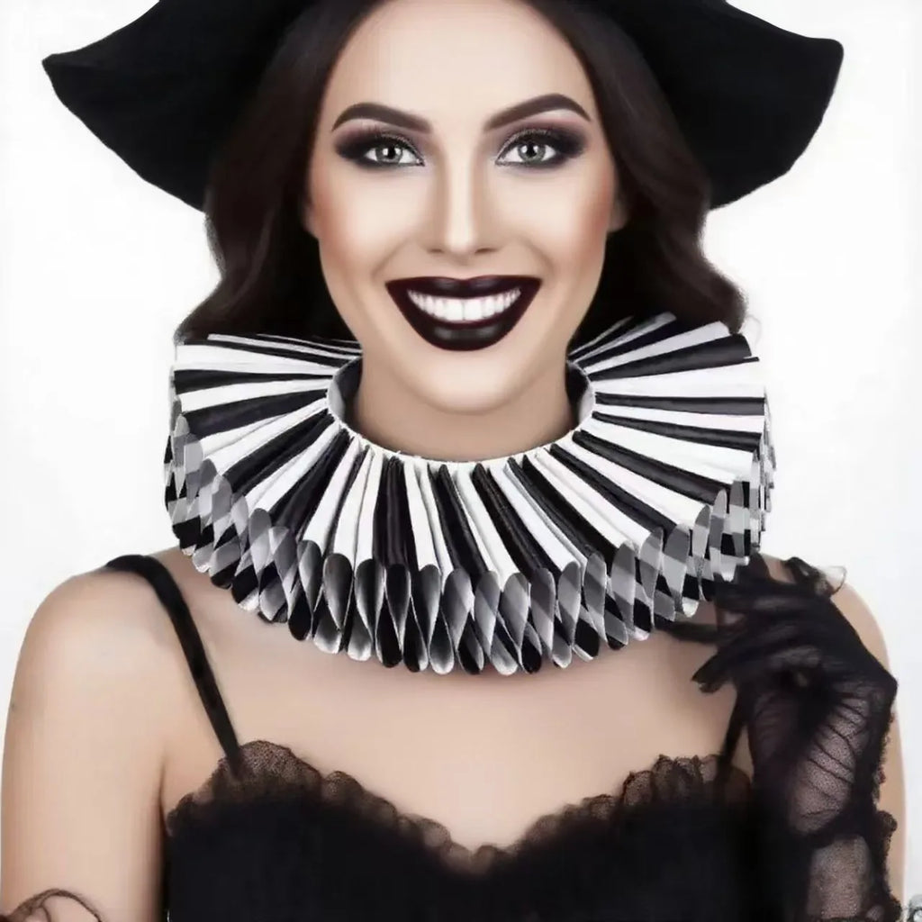 Clown exaggerated Raf's fake collar European and American men and women black and white striped collar scarf photography props - Big Tim's Magic Emporium