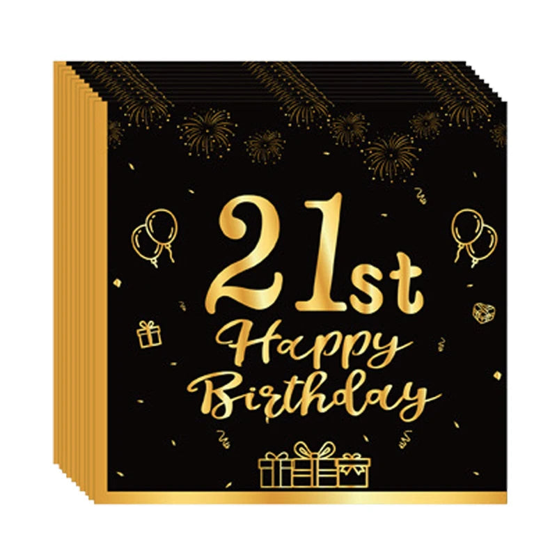 18th~60th Happy Birthday Party Napkins Black Gold Birthday Party Table Napkins Decorations Birthday Party Supplies