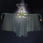 Rhinestone Tassel Flower Bralette Body Chain – Crystal Fringe Chest Harness Bra Chain in Gold or Silver
