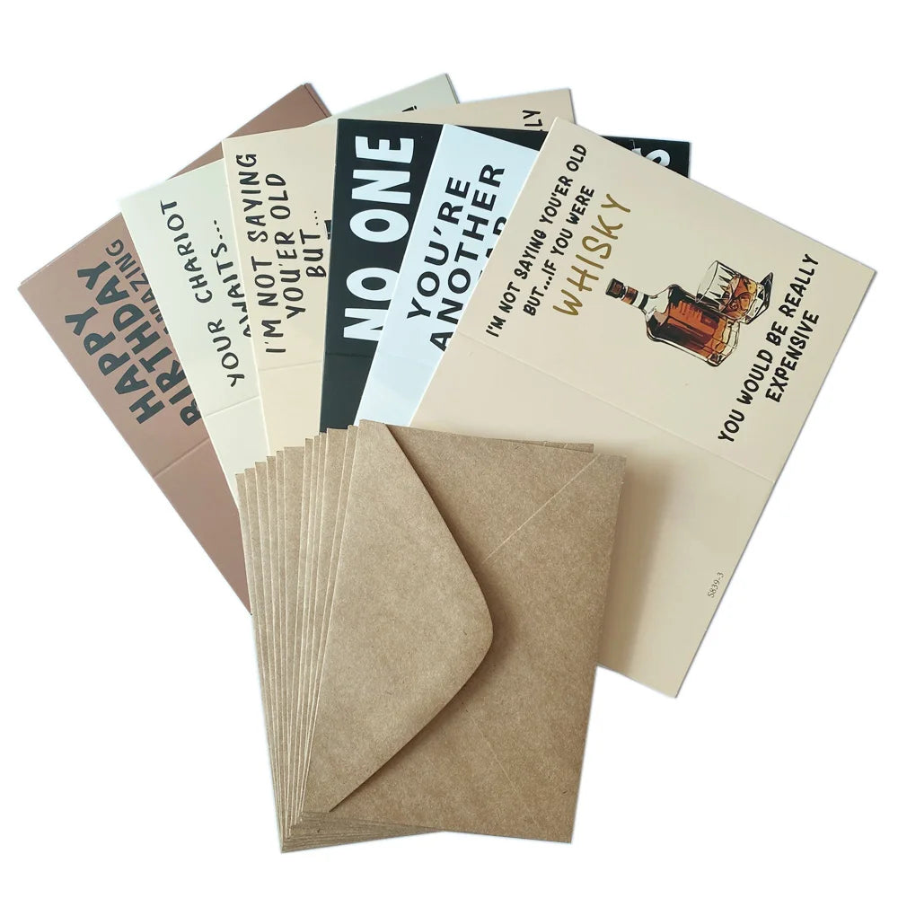 12pcs Happy Birthday Gift Cards Invitations Funny Text Greeting Congratulation Card Kids Adults Birthday Party Supplies Decor