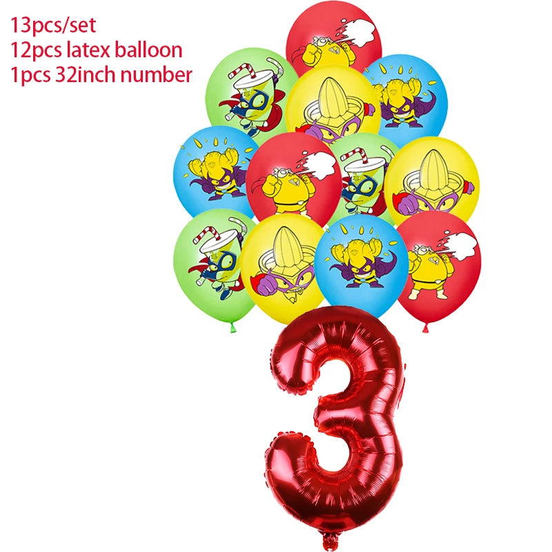 Superzings Birthday Party Decoration Balloon Banner Cake Topper SuperthingsTableware Birthday Party Supplies Baby Shower