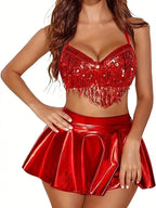 Music Festival Silver Tassel Sequin Bikini Dress Sexy Women's Stage Bar Nightclub Singer Role Playing Performance Costume Set
