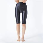 Oil Glossy High-Stretch Knee-Length Shorts Satin Shine Performance Biker Shorts
