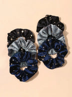 Vintage-Inspired Velvet Gold Star Hair Scrunchies 6-Piece Set