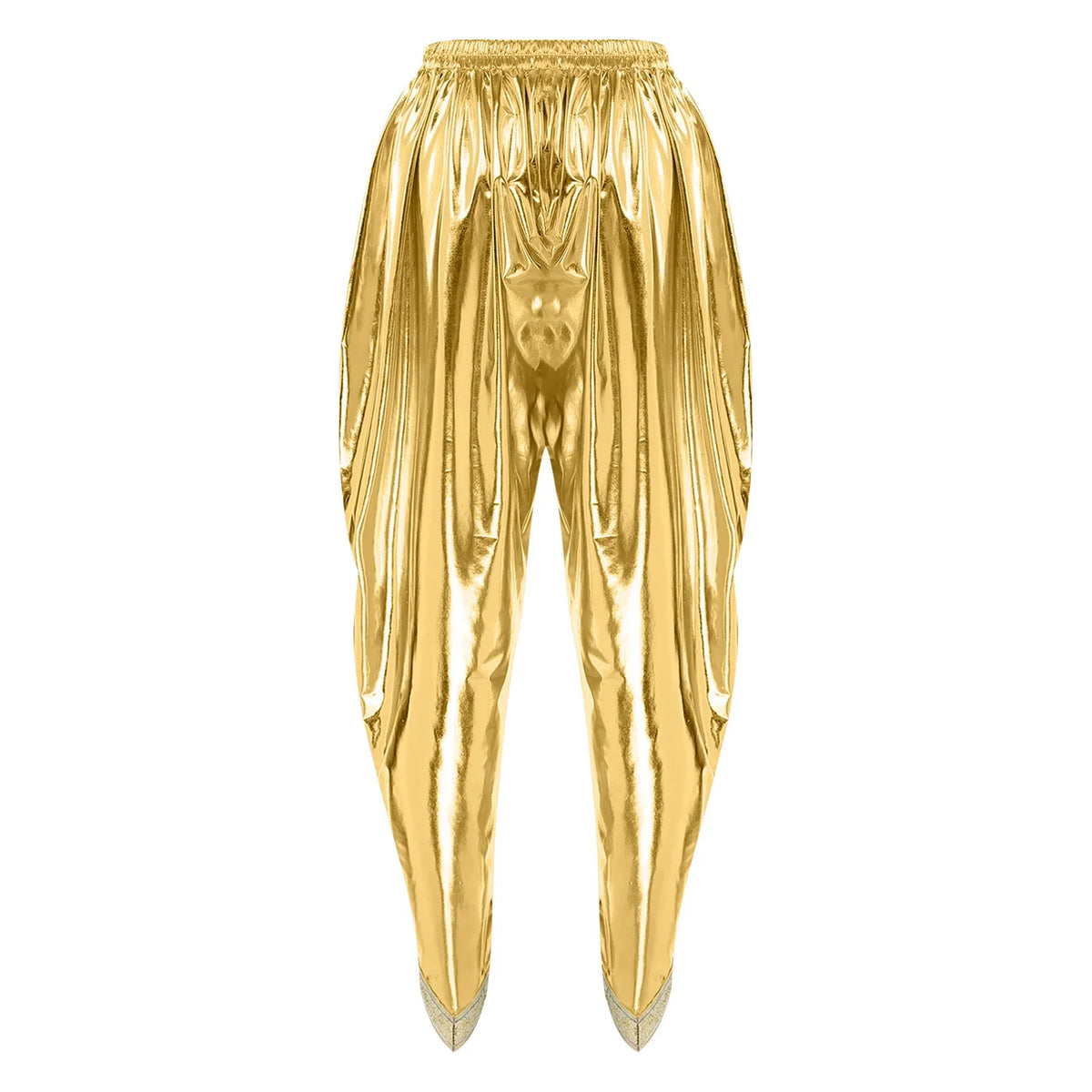 Men's Metallic Shiny Harem Dhoti Pants Gold Brocade Trim Prince Cosplay Costume