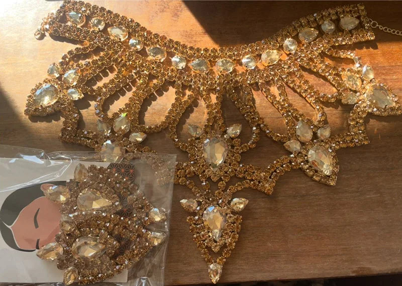 Oversized Glass Gemstone Choker Necklace & Earrings Drag Queen Stage Jewelry Set