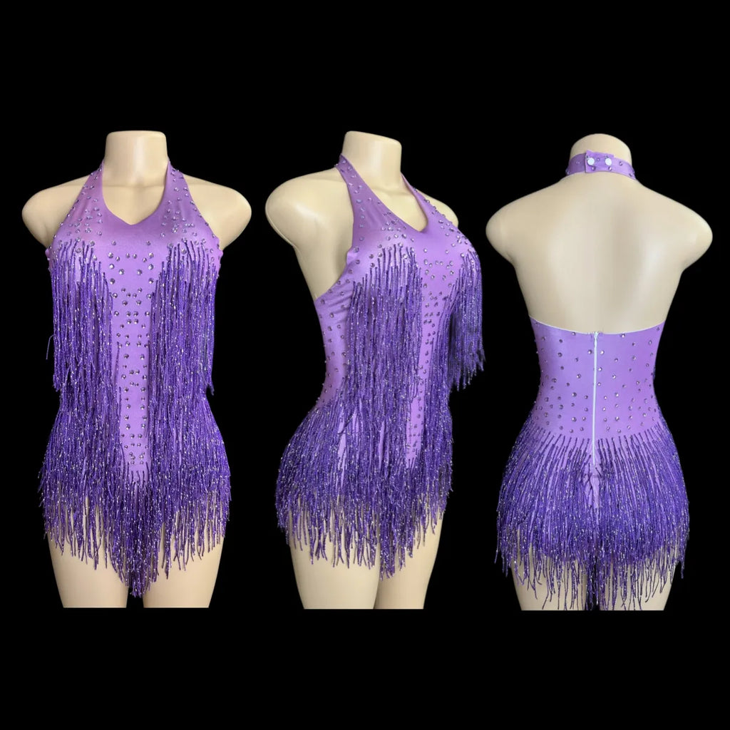Women's Rhinestone Fringe Dance Bodysuit