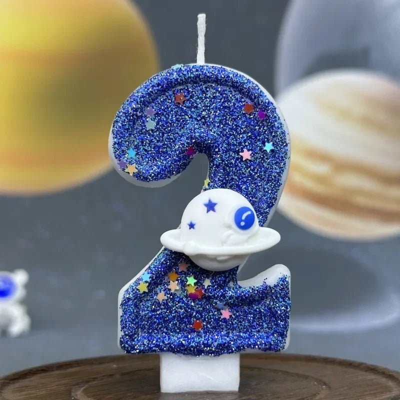 Boys Birthday Number Candle Cake Topper Blue Planetary Universe Children Baby Party One Year Old Dessert Decor Baking Supplies