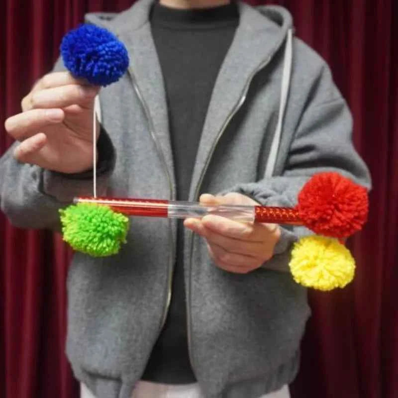 Crystal Pom Pom Wand Stage Magic Trick Gimmick Party Magic Props Illusion Funny Magician Classic Magia Balls Moving Professional