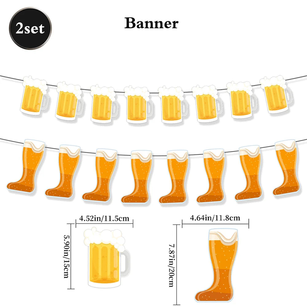 Beer Theme Happy Birthday Banner Adult Mens Party Decorations Cheers Paper Garland Oktoberfest Bunting Bar Pub Event Decor Setup