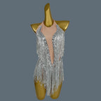 Crystal Sequin Tassel Bodysuit Dance Performance Stage Costume Leotard