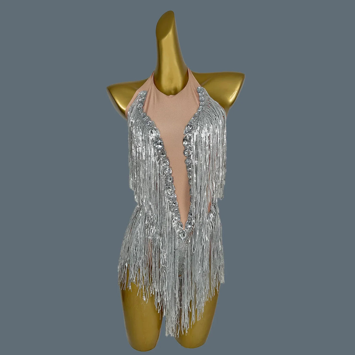 Crystal Sequin Tassel Bodysuit Dance Performance Stage Costume Leotard