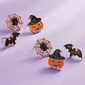 3Pairs - Enamel Halloween Pumpkin Spider Web Bat Stud Earring Set by Madeline Love