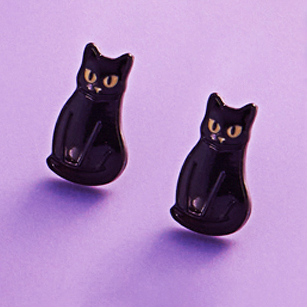 Halloween Black Cat Stud Earrings by Madeline Love