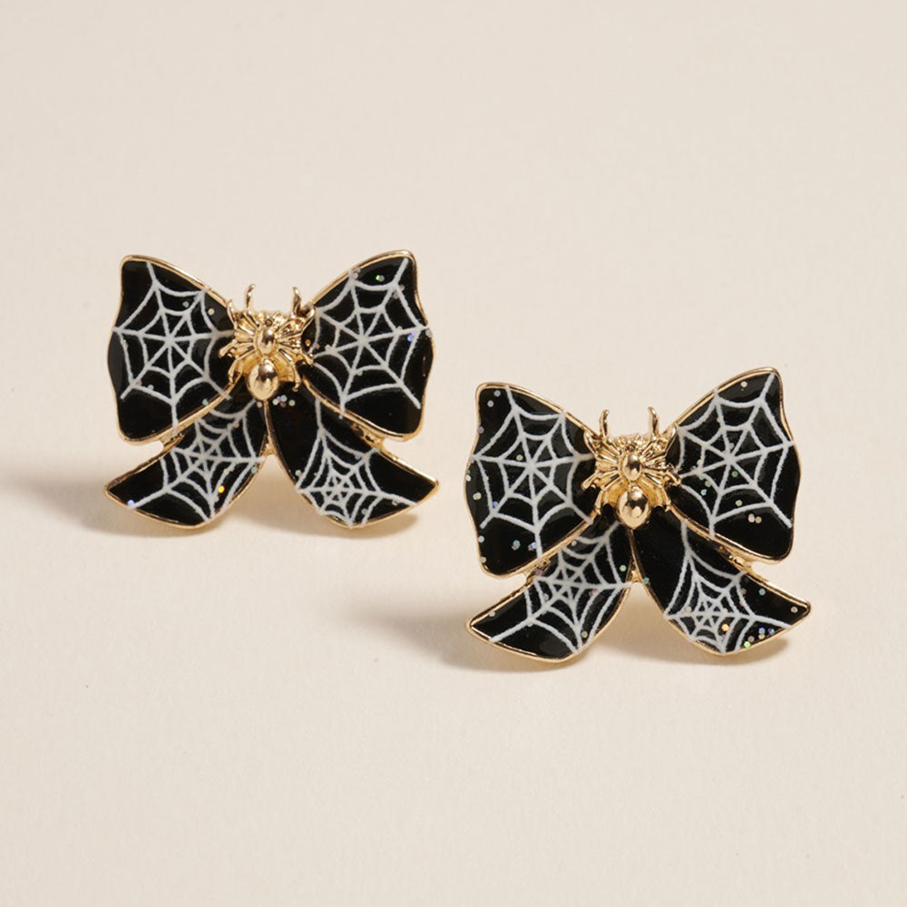Halloween Spider Web Bow Stud Earrings by Madeline Love