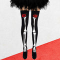 Rose Flower Skull Skeleton Halloween Costume Tight High Stockings by Madeline Love