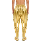 Men's Metallic Shiny Harem Dhoti Pants Gold Brocade Trim Prince Cosplay Costume