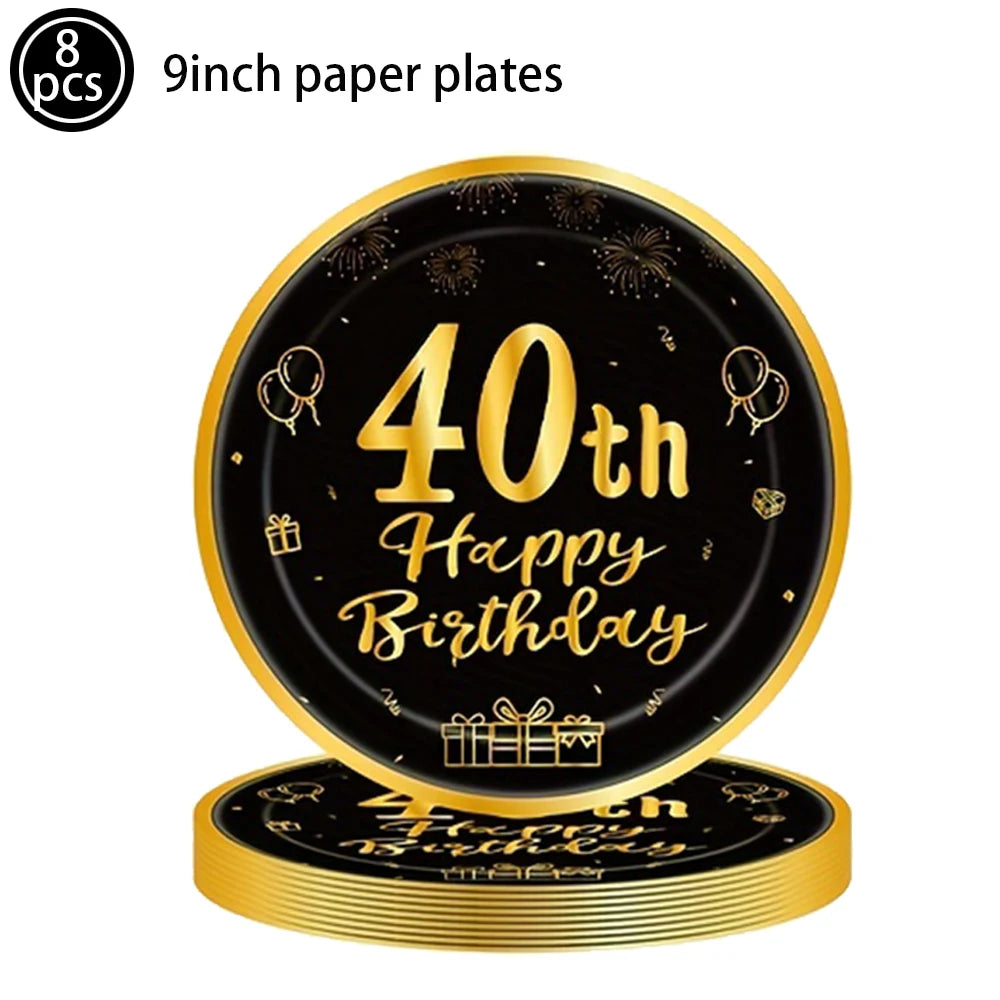 40th Birthday Party Gold Black Birthday Number Paper Box Banner Balloons Birthday Party 40 Year Old Birthday Party Decoration