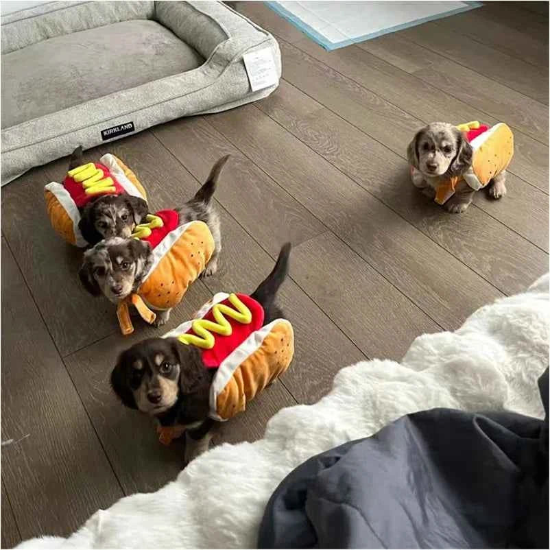 Funny Halloween Dog Costumes Hot Dog Shaped Dachshund Sausage Adjustable Clothes Pet Apparel Dressing Up Cat Party Costume Suit