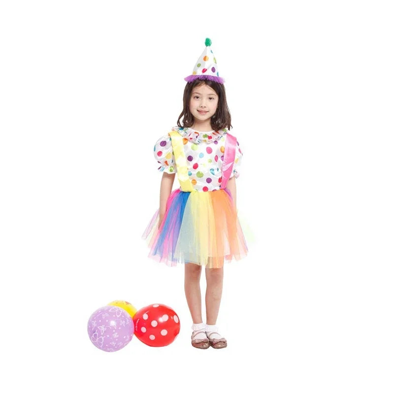 3-4T 4-8Y Child Kids Toddler Rainbow Big Top Fun Clown Costume for Girls Tutu Dress Halloween Purim Carnival Party Fantasia - Big Tim's Magic Emporium