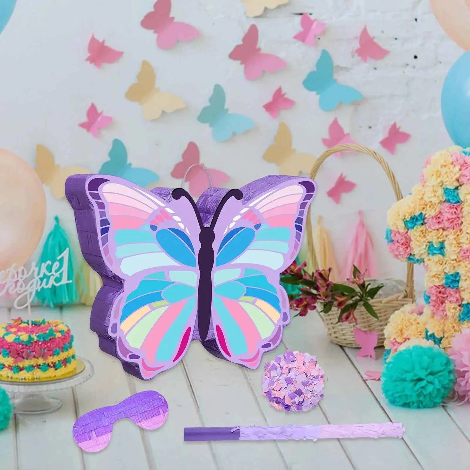 Butterfly Pinata Decorative Home Decoration Confetti Paper Pull String Pinata for Birthday Girls Boys Summer Celebration Festive