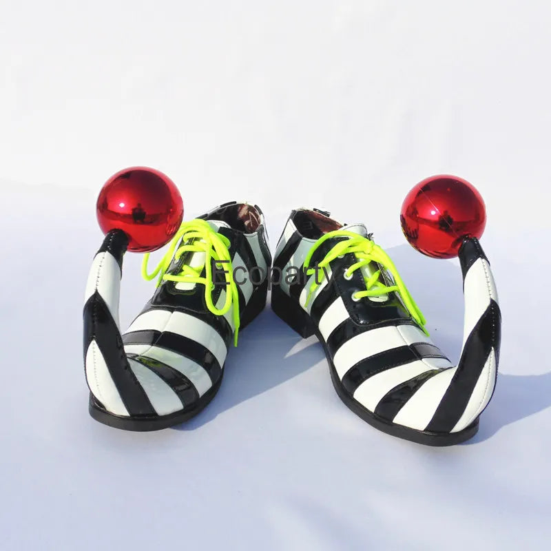 Adults Halloween Clown Cosplay Shoes Funny Circus Club Clown Performance Stripe Clown Shoes With Red Ball Carnival Cosplay Shoes - Big Tim's Magic Emporium