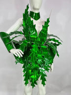 Emerald Laser Leaf Sculptural Bodysuit & Collar 2-Piece Drag Queen Carnival Stage Costume