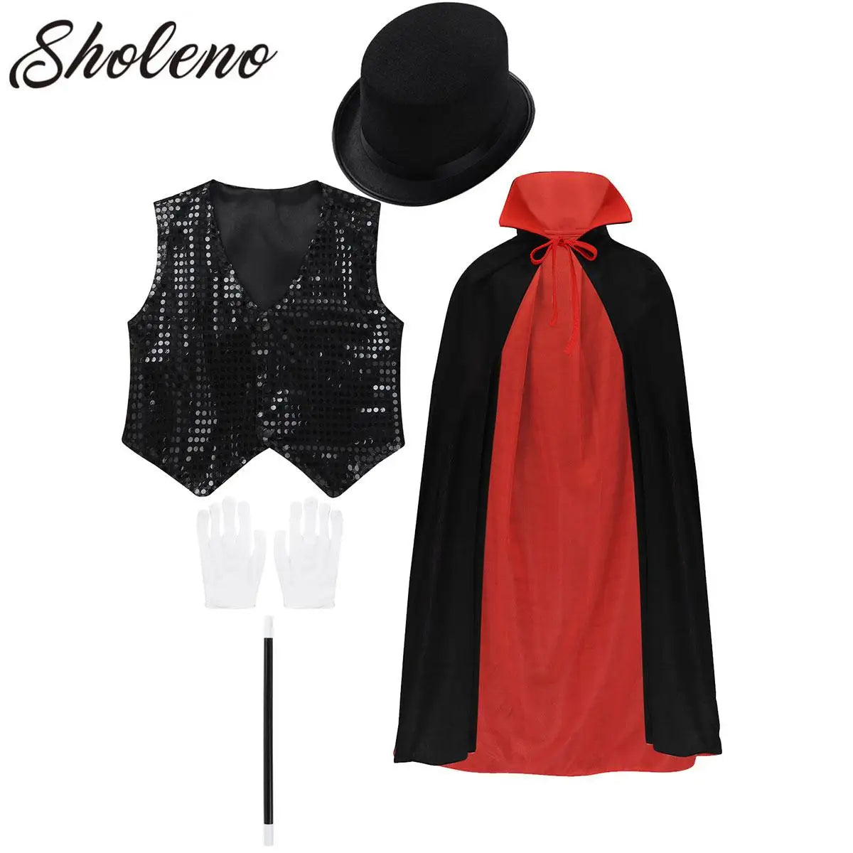 Children Magician Costume Kids Toy Kit Set for Boys Girls Waistcoat Cape Hat Magic Wand Gloves Outfits for Magic Tricks Show - Big Tim's Magic Emporium