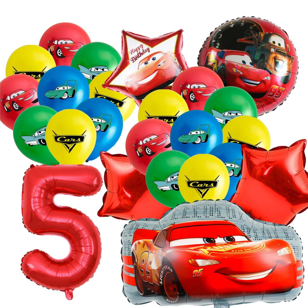 Car-Themed Cartoon Birthday Party Balloon Decoration Package Latex Balloons and Extra-Large Foil Balloons for Birthday Party