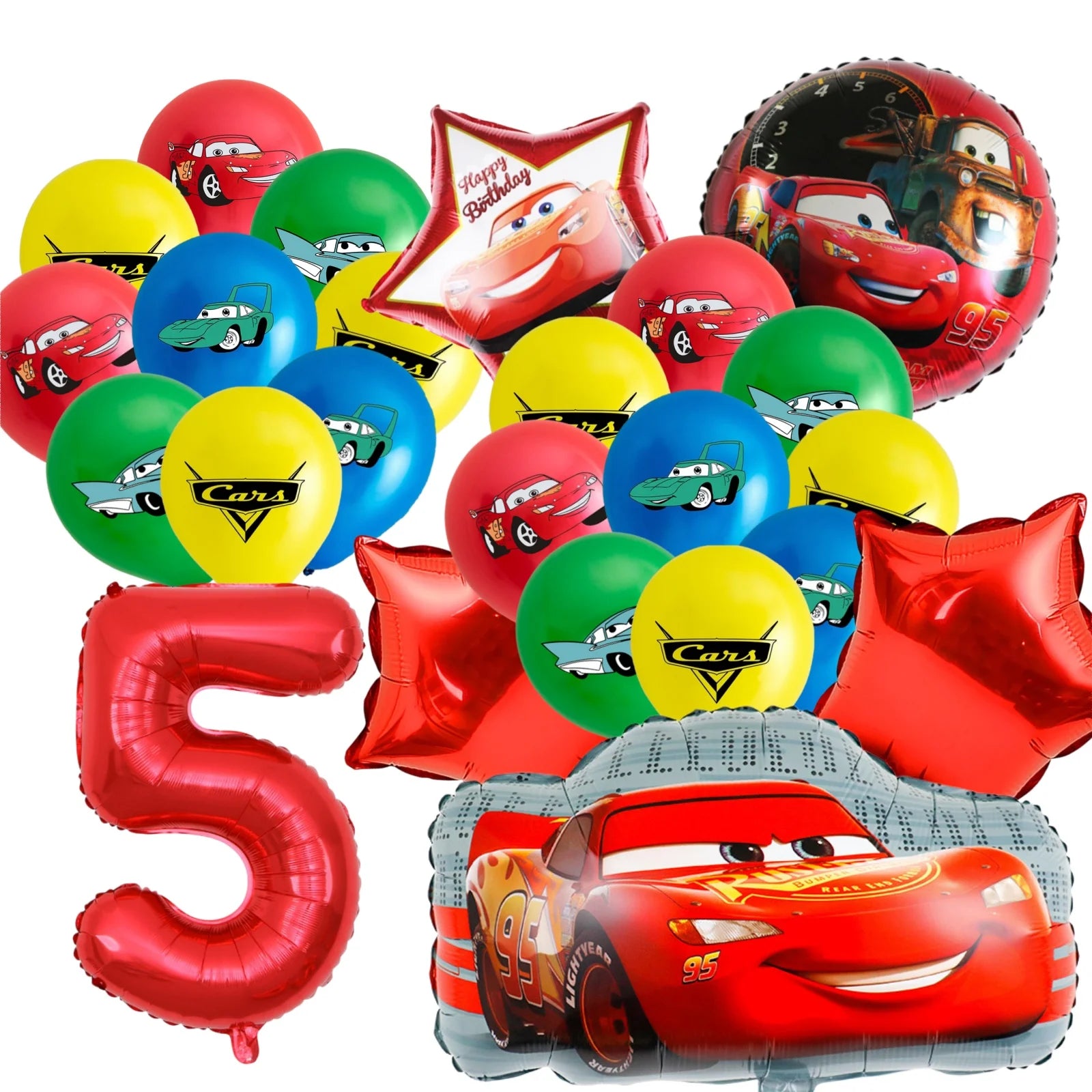 Car-Themed Cartoon Birthday Party Balloon Decoration Package Latex Balloons and Extra-Large Foil Balloons for Birthday Party