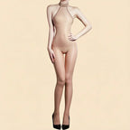5D 912 PIN Backless Halter Oil Glossy Sheer Bodysuit Leotard
