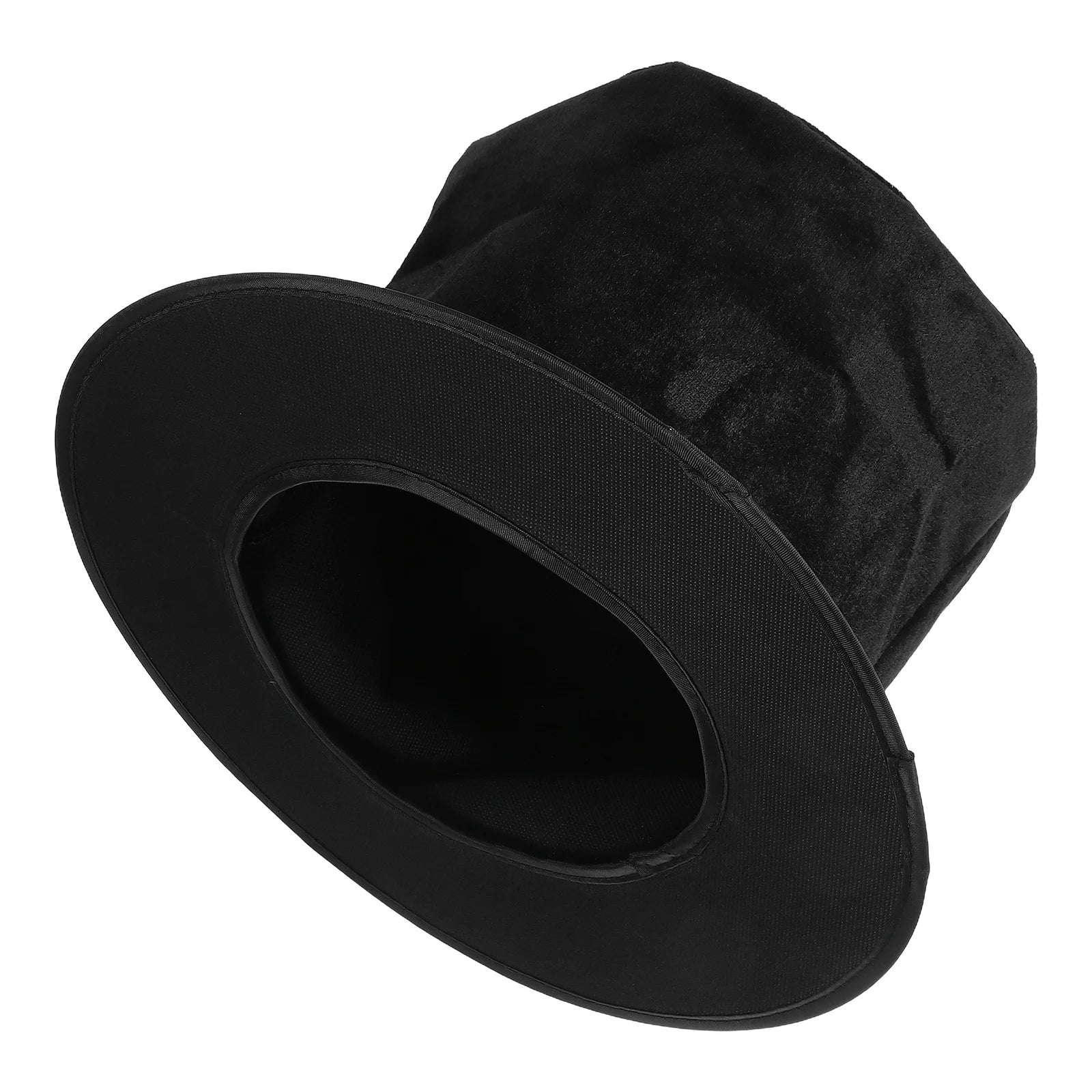 Vintage Black Wool Top Hat Flat Wide Brim Unisex Magician Jazz Performer Elegant Costume Accessory Classic Design