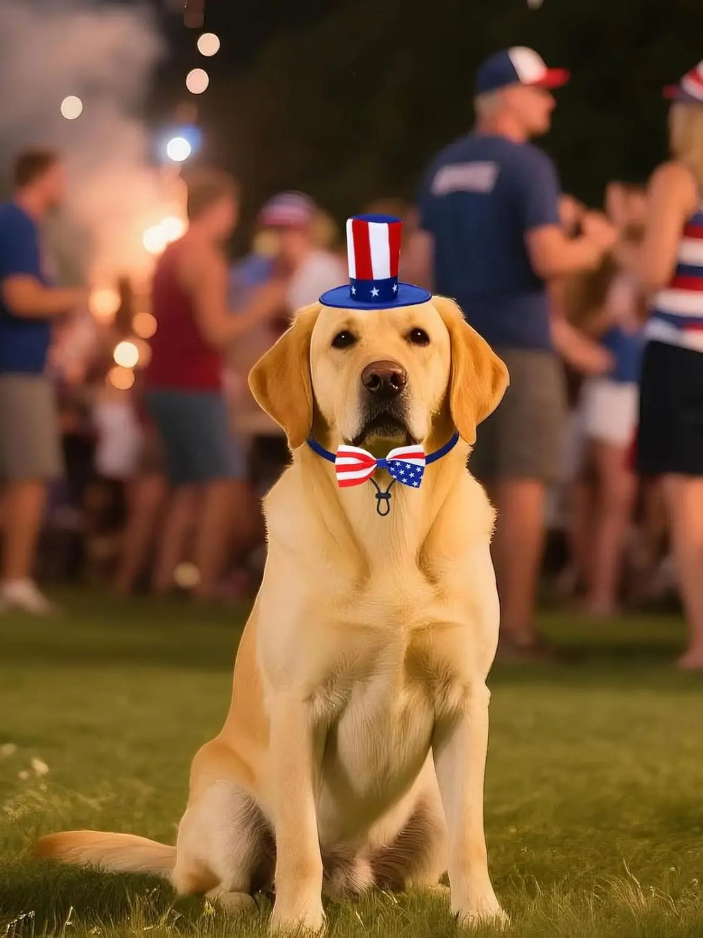 4th of July Dog Outfit, Patriotic Dog Top Hat and Bow Tie Collar Set, Pet Independence Day Costume Accessories for Dogs Cats Pup
