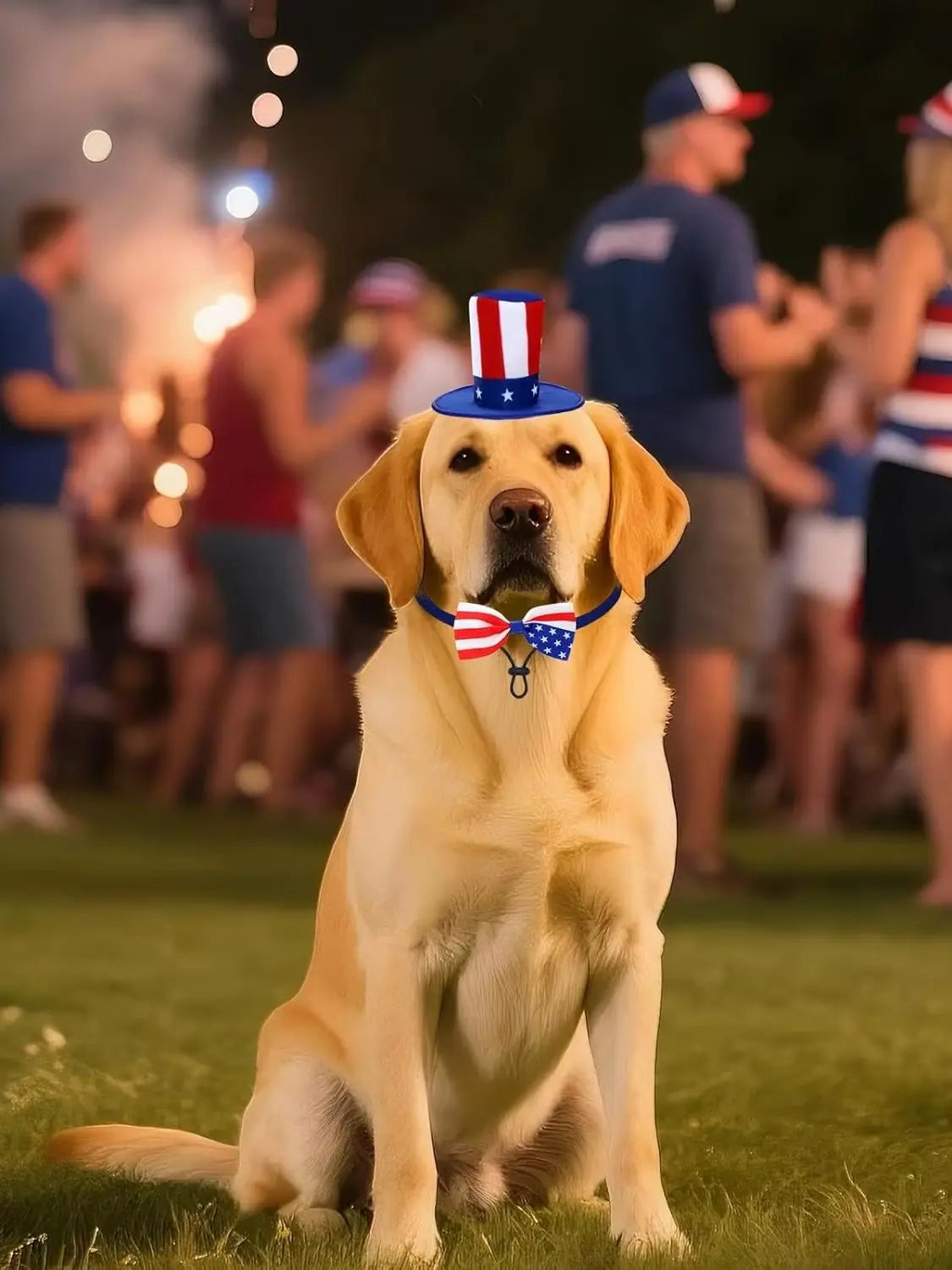 4th of July Dog Outfit, Patriotic Dog Top Hat and Bow Tie Collar Set, Pet Independence Day Costume Accessories for Dogs Cats Pup