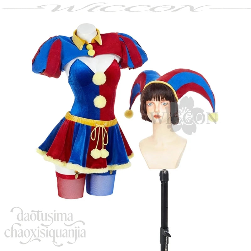 Jirai Kei Clown Girl Cosplay Costume | Red & Blue Mini Dress Complete Set - Big Tim's Magic Emporium