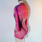 Luxury Pink Rhinestone long sleeve bodysuit Dancer Stage Wear Perform Show Girl Sheer Drag Queen Outfit Bar Nightclub