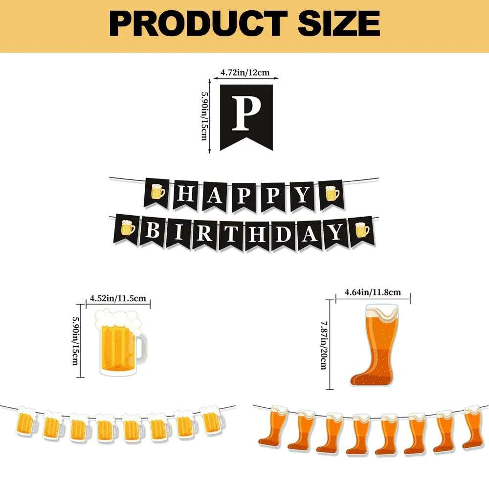 Beer Theme Happy Birthday Banner Adult Mens Party Decorations Cheers Paper Garland Oktoberfest Bunting Bar Pub Event Decor Setup