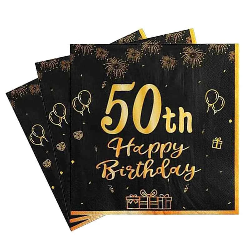 18th~60th Happy Birthday Party Napkins Black Gold Birthday Party Table Napkins Decorations Birthday Party Supplies