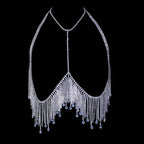 Rhinestone Tassel Bikini Chest Chain - Sexy Bohemian Beach Body Jewelry in Gold & Silver