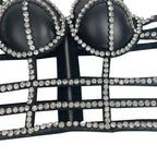 Gothic Studded Faux Leather Bustier Top Cage Strap Party Bralette