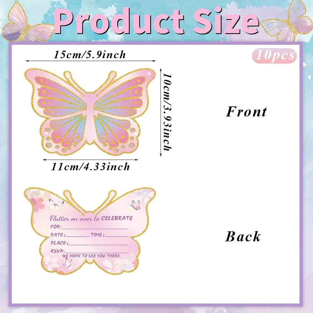 10Pcs Butterfly Birthday Party Invitation Card Happy Birthday Party Decoration Supplies
