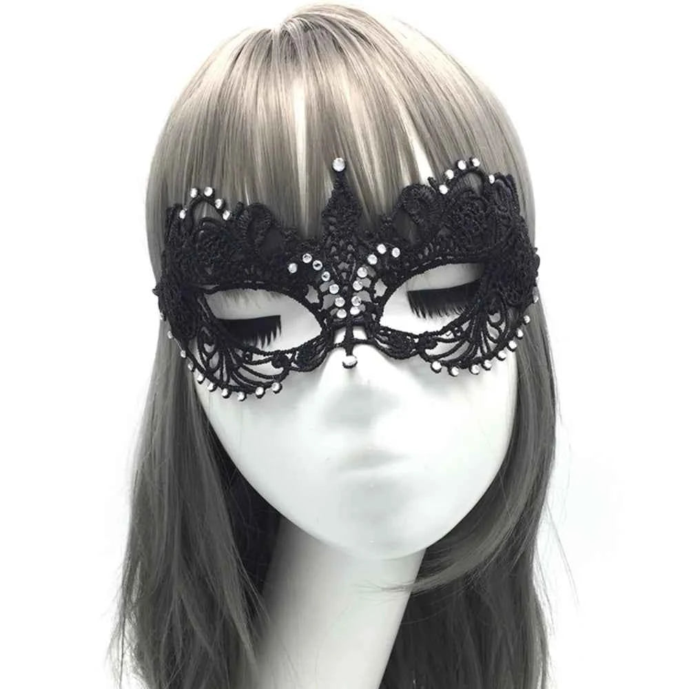 Makeup Ball Hollow Lace Face Mask With Ribbon Princess Masquerad Cosplay Prom Props Costume Female Sexy Diamonds Eye Mask