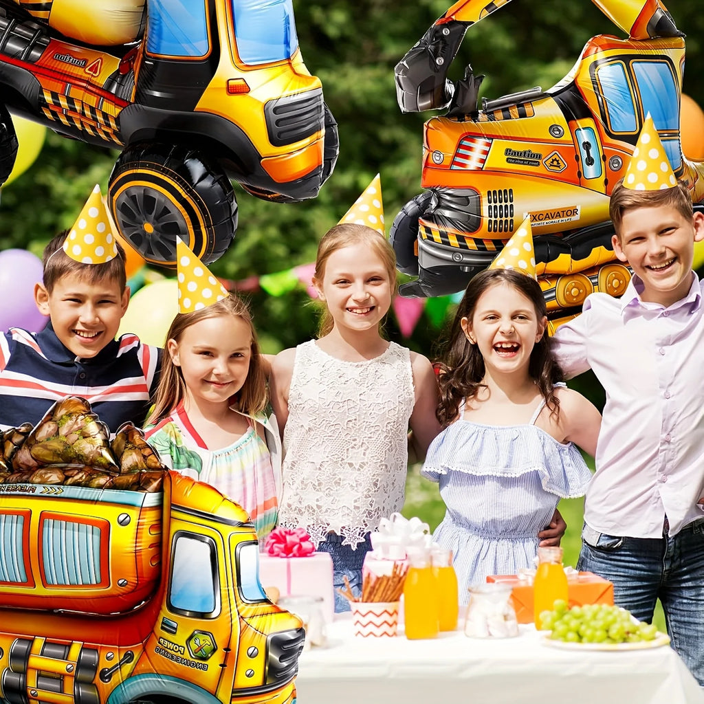 4Pcs 4D Building Balloon Birthday Party Supplies Excavator Vehicles Dump Truck Mixer Truck Aluminum Foil Balloons Party Decor