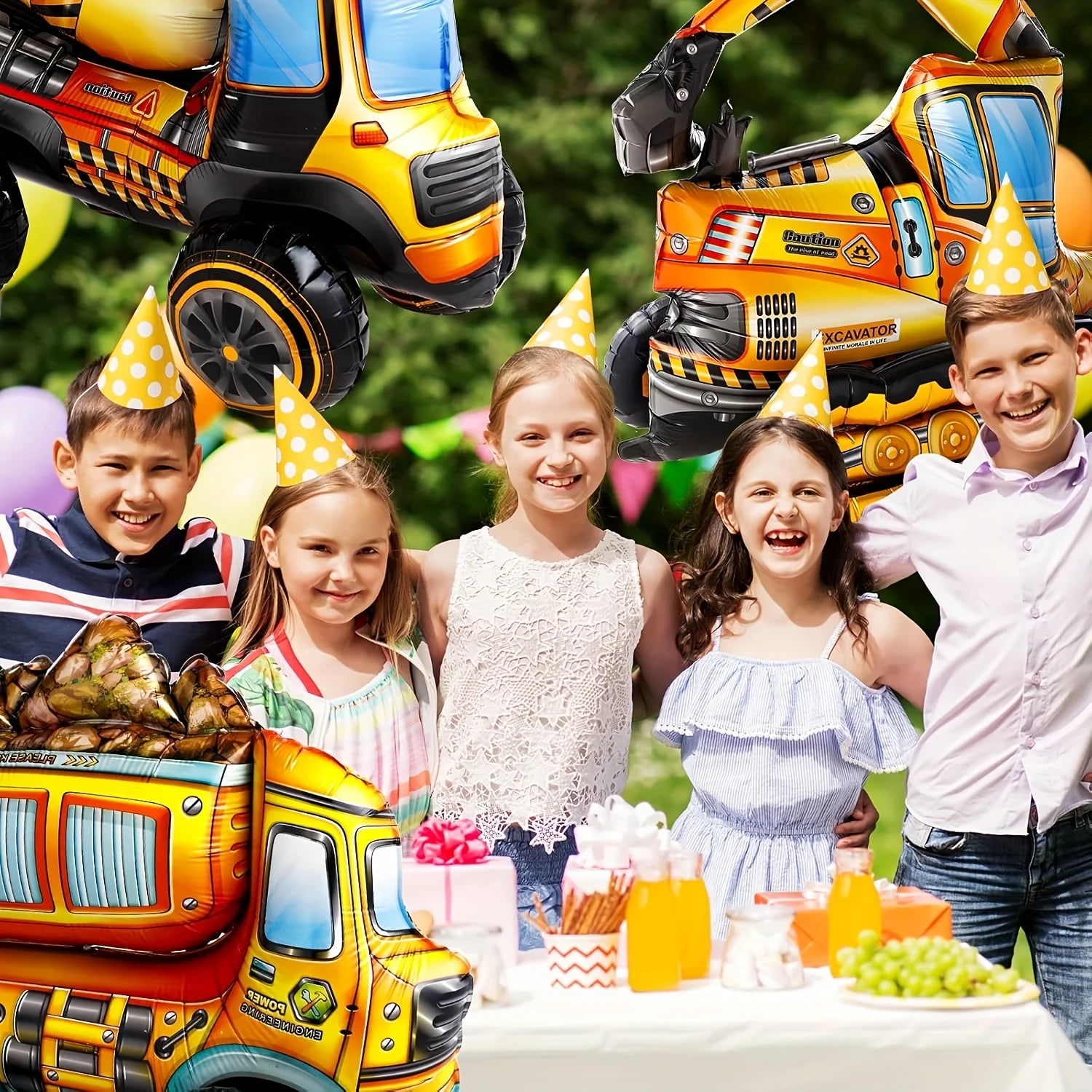 4Pcs 4D Building Balloon Birthday Party Supplies Excavator Vehicles Dump Truck Mixer Truck Aluminum Foil Balloons Party Decor