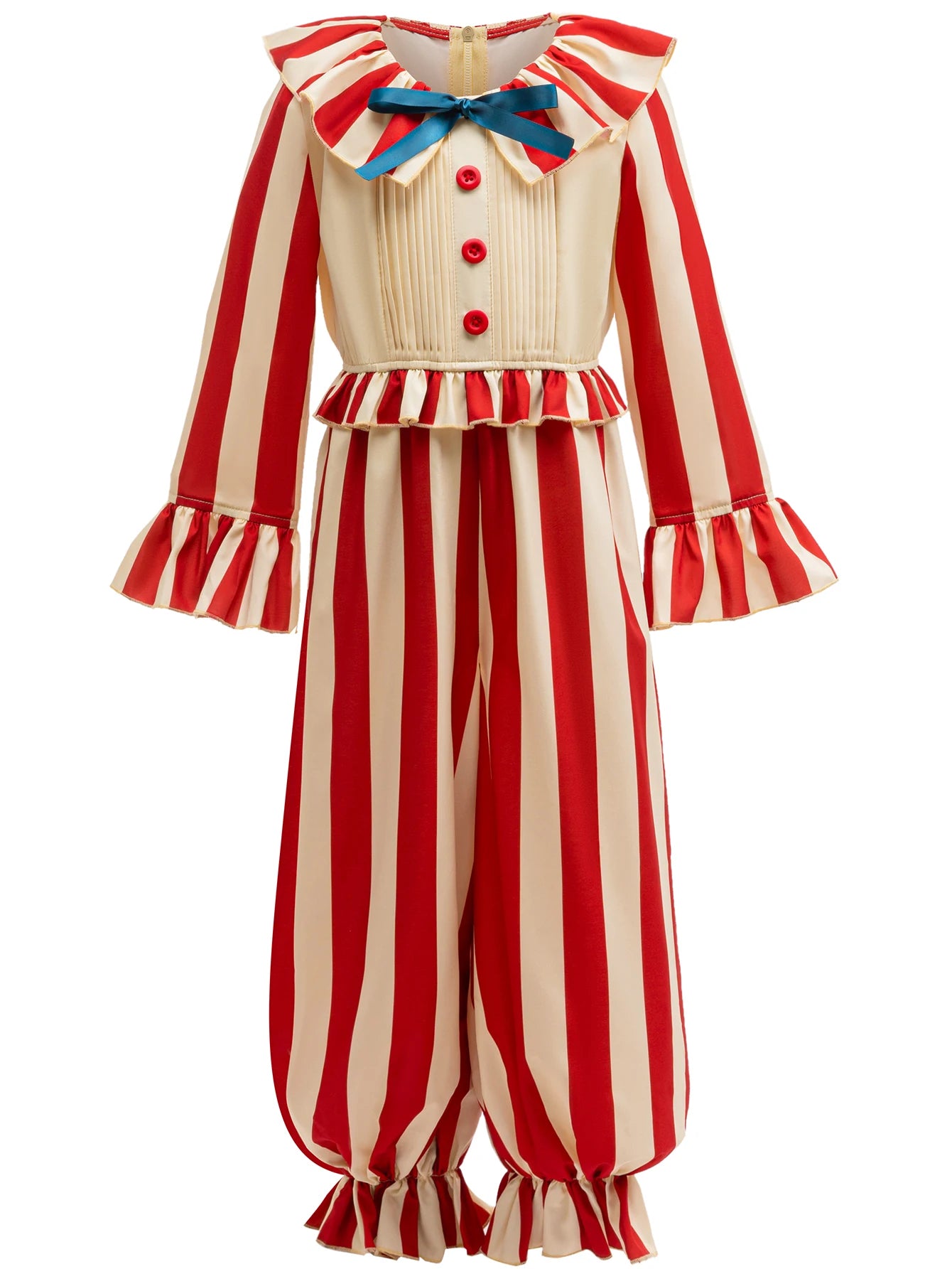 Kids Horror Movie Corn Clown Cosplay Costume Carnival Red Striped Jumpsuits Rainbow Wigs Girls Boys Joker Halloween Costume - Big Tim's Magic Emporium