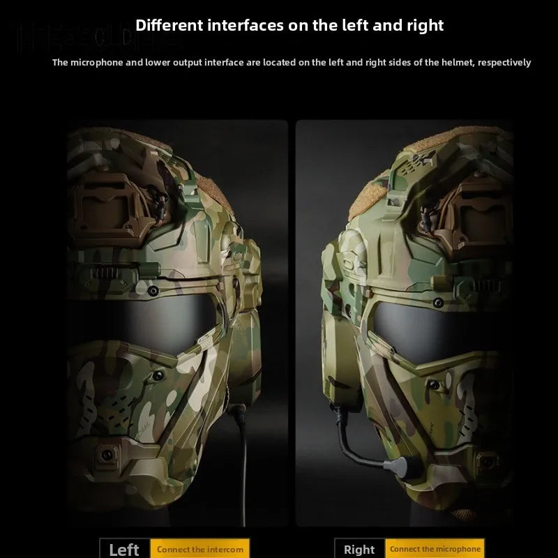 Full Face Helmet with Built-in HD Earphone, Flip-Up Mask & Anti-Fog Fan, Replaceable Lens & NVG Mount for Game/Role-Play/Riding