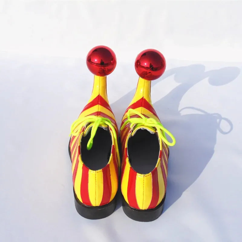 Adults Halloween Clown Cosplay Shoes Funny Circus Club Clown Performance Stripe Clown Shoes With Red Ball Carnival Cosplay Shoes - Big Tim's Magic Emporium